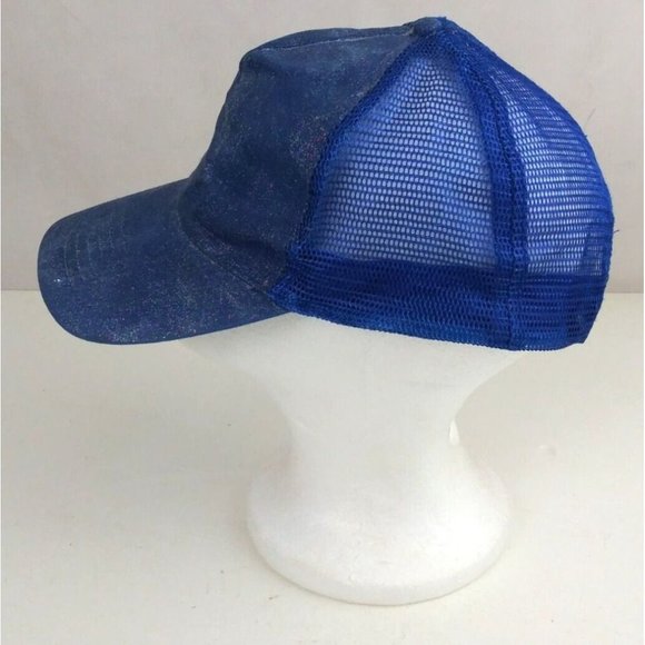 Blue Metallic Glittery Mesh Back Women's Snapback Baseball Cap - Picture 5 of 6